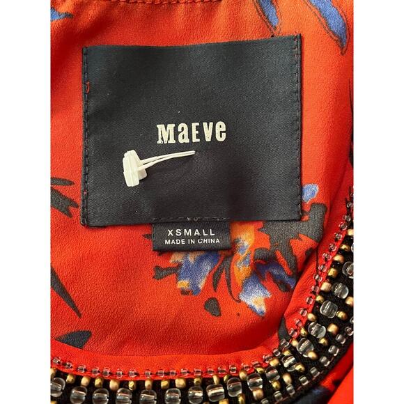 Maeve Anthropologie Red Floral Beaded Neckline Shift Dress Size XS - Picture 7 of 9